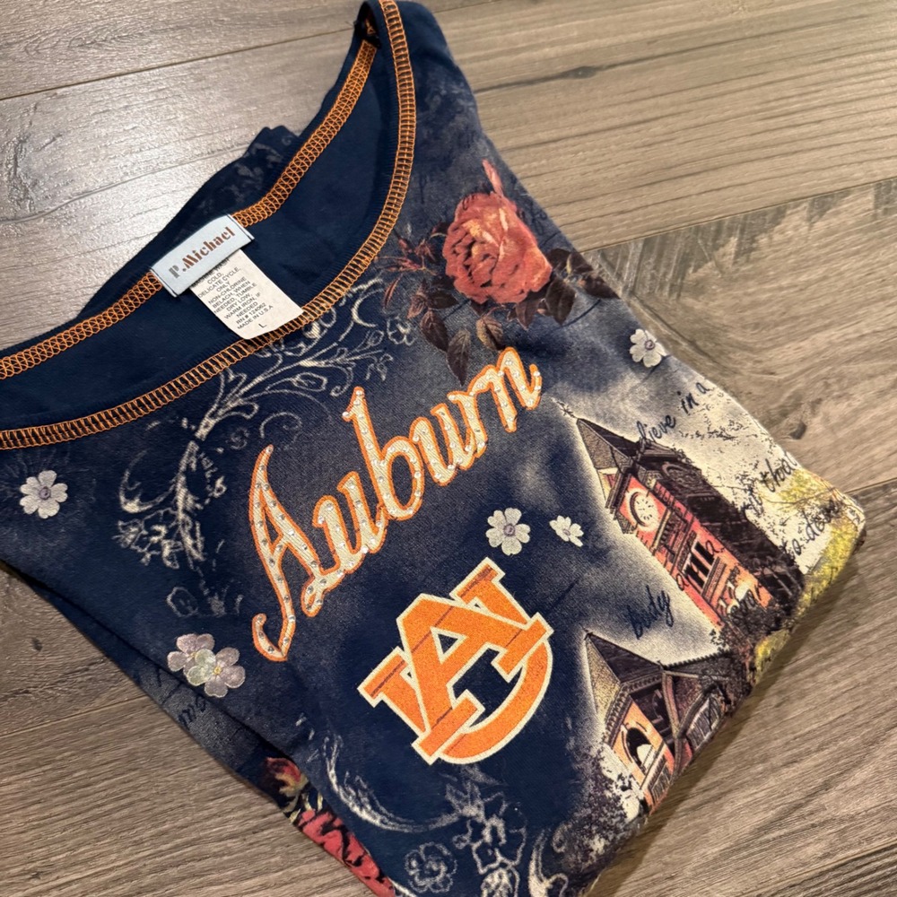 P. Michael‎ Auburn University Tigers Floral Graphic Top Navy Blue Orange Large